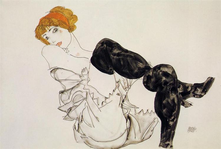 Woman in Black Stockings Egon Schiele 1913